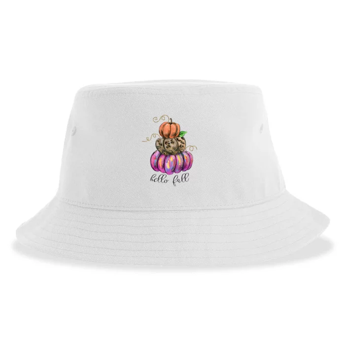 Hello Fall Watercolor Pumpkin Colorful Pumpkin Thanksgiving Sustainable Bucket Hat