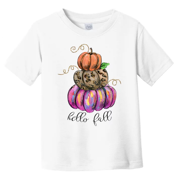 Hello Fall Watercolor Pumpkin Colorful Pumpkin Thanksgiving Toddler T-Shirt