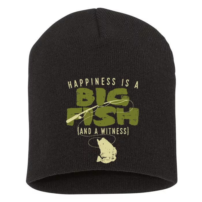 Happiness Fish Witness Big Fishing Fisherman Angler Gift Short Acrylic Beanie