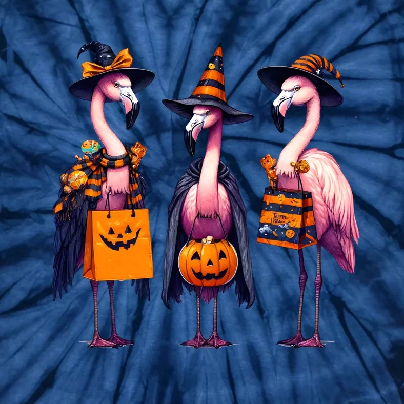 Halloween Flamingo Witch Funny Spooky Season Halloween Tie-Dye T-Shirt