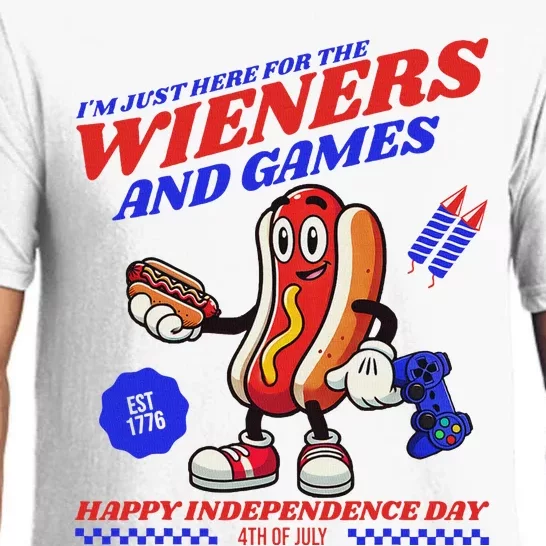 Here For Wieners 4th Of July Hotdog Design Pajama Set