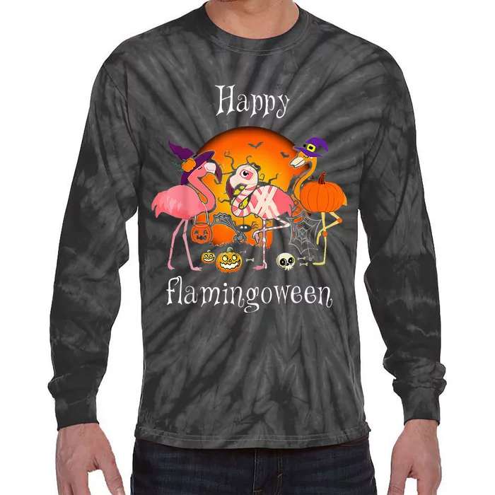 Happy Flamingoween Witch Pumpkin Flamingo Halloween Costume Tie-Dye Long Sleeve Shirt