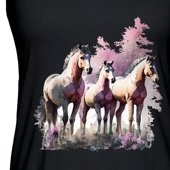 Horses Flowers Wild Mane Boho Western Southern Cow Ladies Essential Flowy Tank