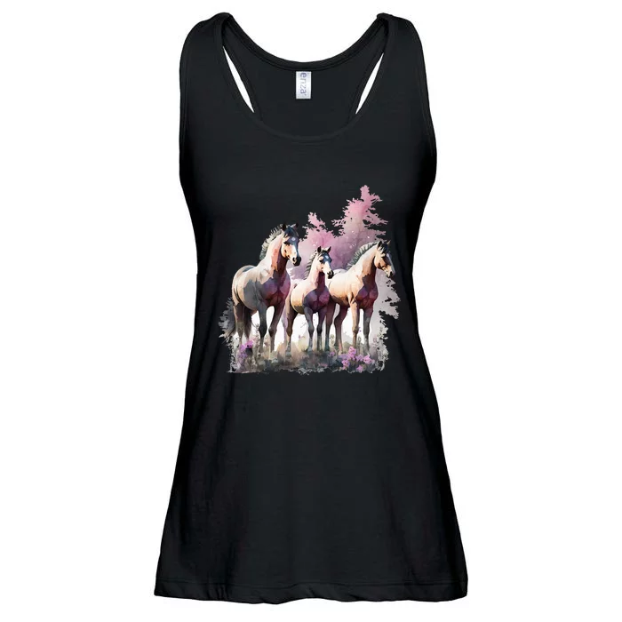 Horses Flowers Wild Mane Boho Western Southern Cow Ladies Essential Flowy Tank