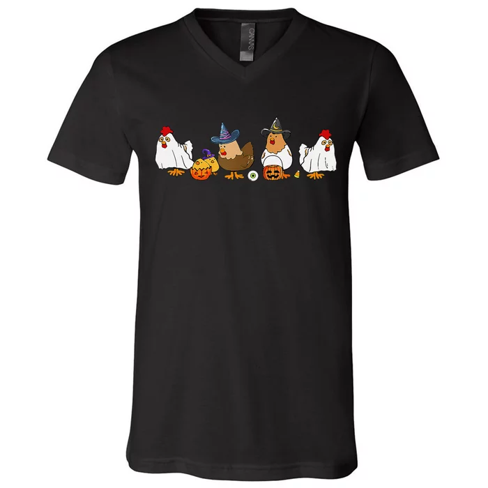 Halloween Funny Witch Spooky Chicken Costume Chick Or Treat V-Neck T-Shirt