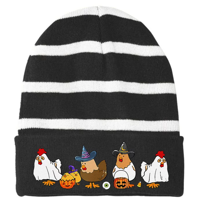 Halloween Funny Witch Spooky Chicken Costume Chick Or Treat Striped Beanie with Solid Band