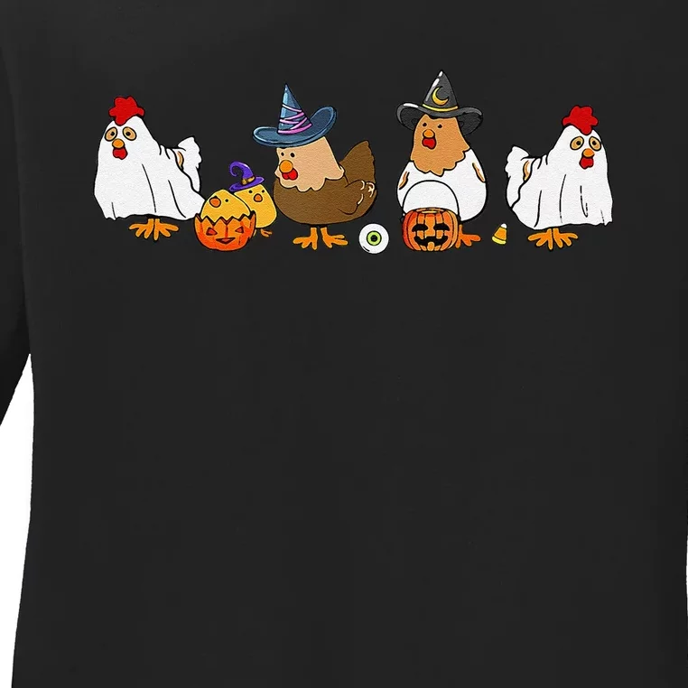 Halloween Funny Witch Spooky Chicken Costume Chick Or Treat Ladies Long Sleeve Shirt