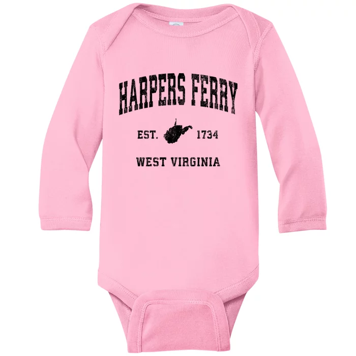 Harpers Ferry West Virginia Wv Vintage Athletic Sports Baby Long Sleeve Bodysuit