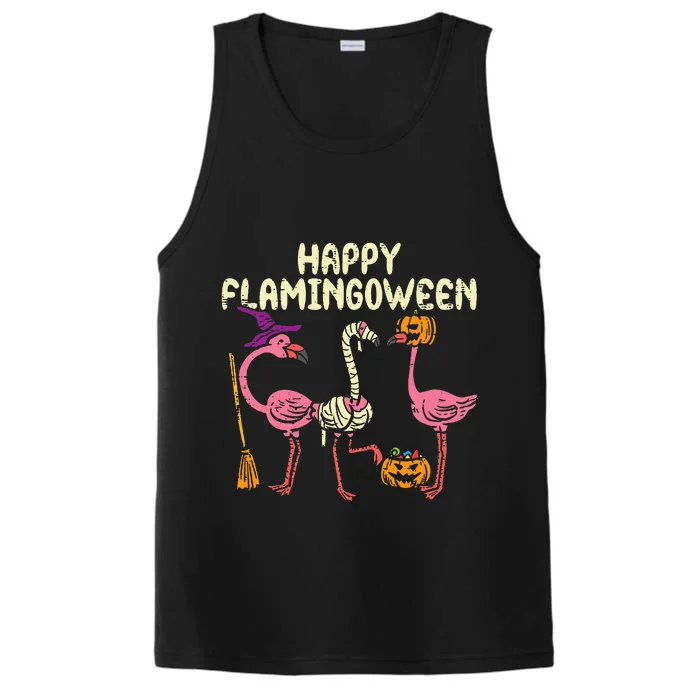 Happy Flamingoween Witch Pumpkin Mummy Flamingo Halloween Performance Tank