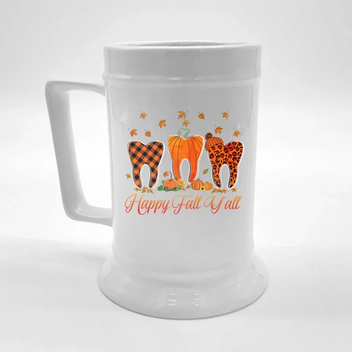 Happy Fall Yall Decor Cute Teeth Autumn Pumpkin Dental Crew Gift Front & Back Beer Stein