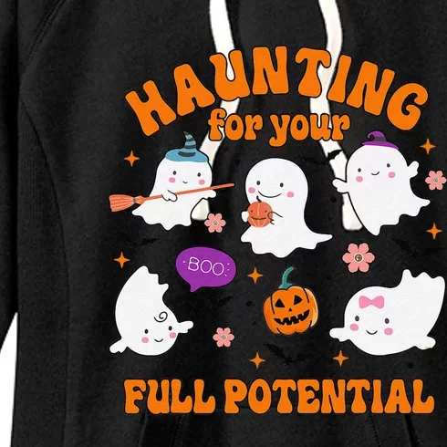 Haunting For Your Full Potential Cute Halloween Ghost Women's Fleece Hoodie