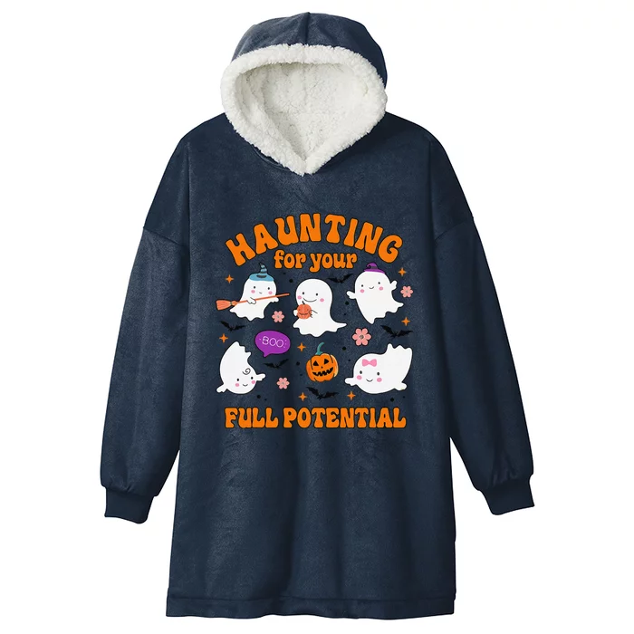 Haunting For Your Full Potential Cute Halloween Ghost Hooded Wearable Blanket