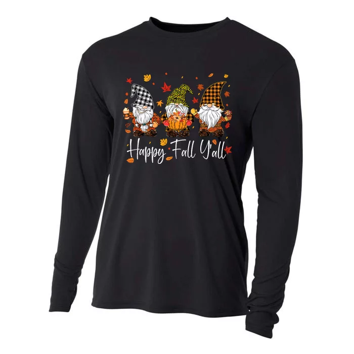 Happy Fall YAll Gnomes Pumpkin Autumn Thanksgiving Cooling Performance Long Sleeve Crew