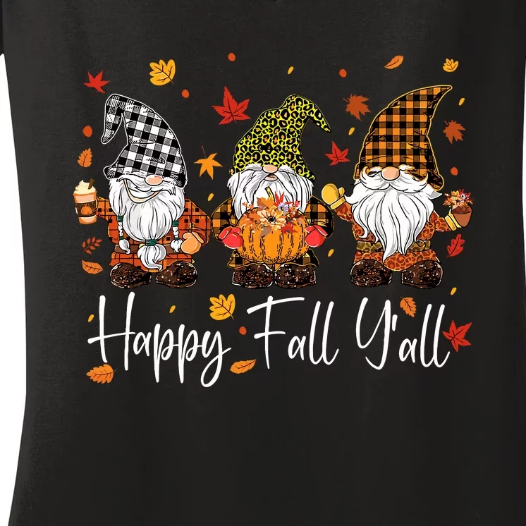 Happy Fall YAll Gnomes Pumpkin Autumn Thanksgiving Women's V-Neck T-Shirt