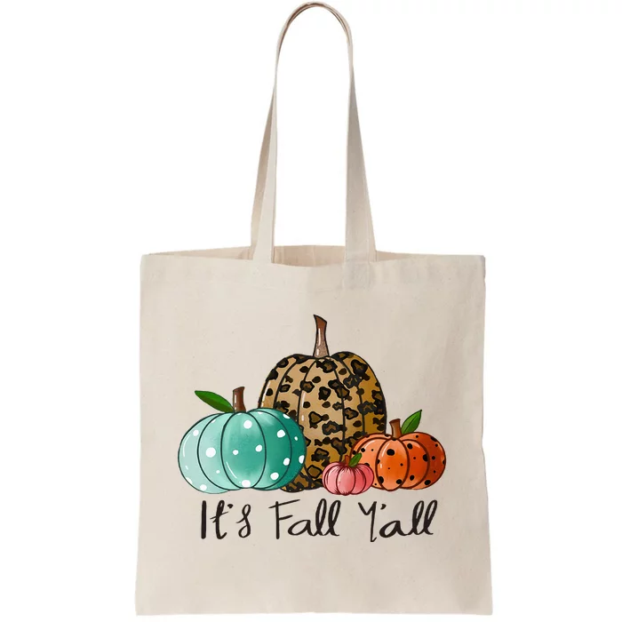 Happy Fall Y’all Pumpkin Leopard Its Fall Yall Thanksgiving Tote Bag