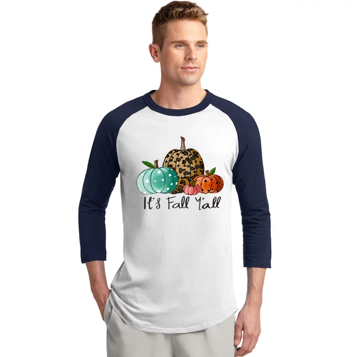 Happy Fall Y’all Pumpkin Leopard Its Fall Yall Thanksgiving Baseball Sleeve Shirt