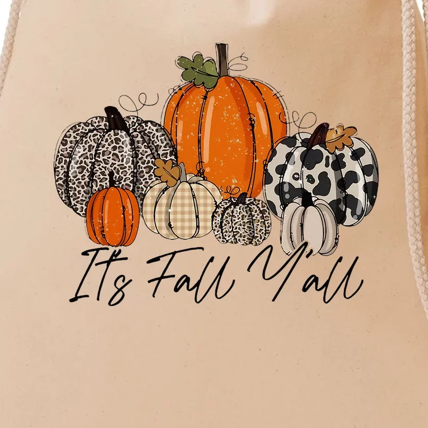 Happy Fall Y’all Pumpkin Leopard Its Fall Yall Thanksgiving Drawstring Bag