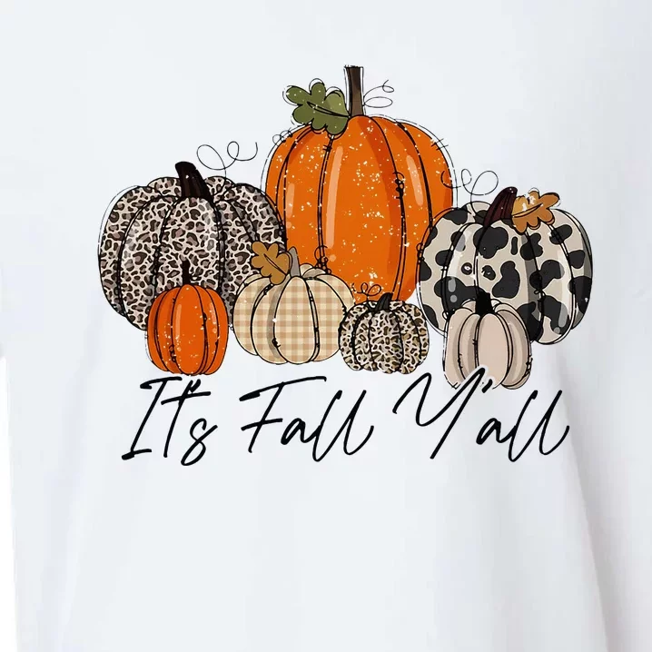 Happy Fall Y’all Pumpkin Leopard Its Fall Yall Thanksgiving Sueded Cloud Jersey T-Shirt