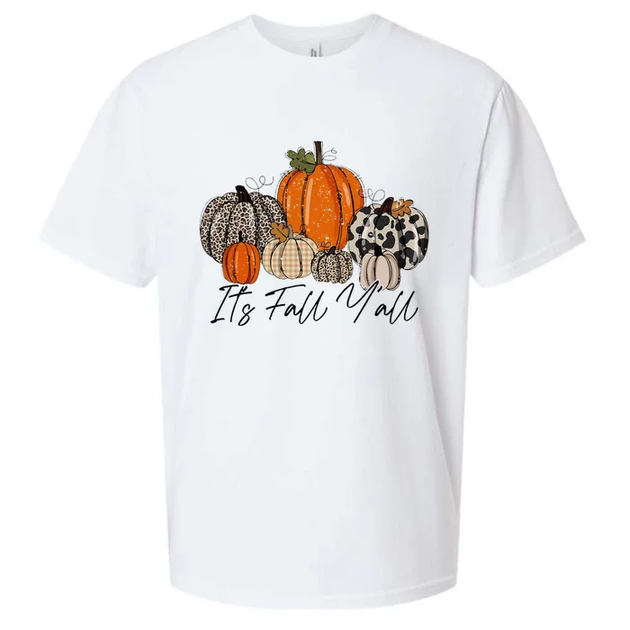 Happy Fall Y’all Pumpkin Leopard Its Fall Yall Thanksgiving Sueded Cloud Jersey T-Shirt