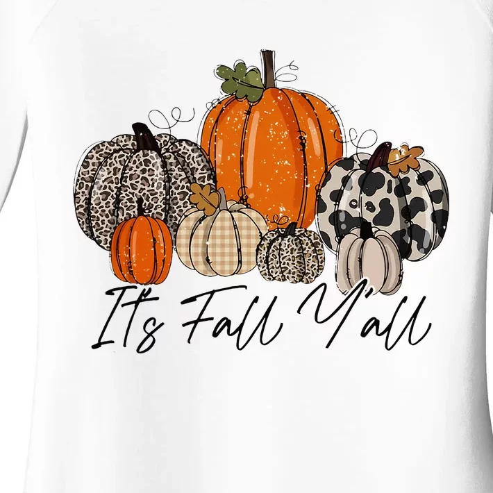 Happy Fall Y’all Pumpkin Leopard Its Fall Yall Thanksgiving Women's Perfect Tri Tunic Long Sleeve Shirt