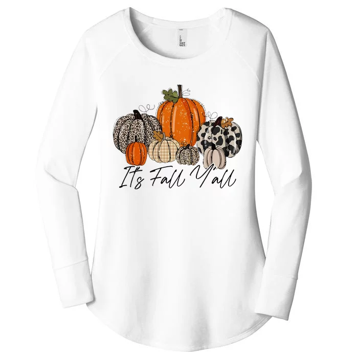 Happy Fall Y’all Pumpkin Leopard Its Fall Yall Thanksgiving Women's Perfect Tri Tunic Long Sleeve Shirt