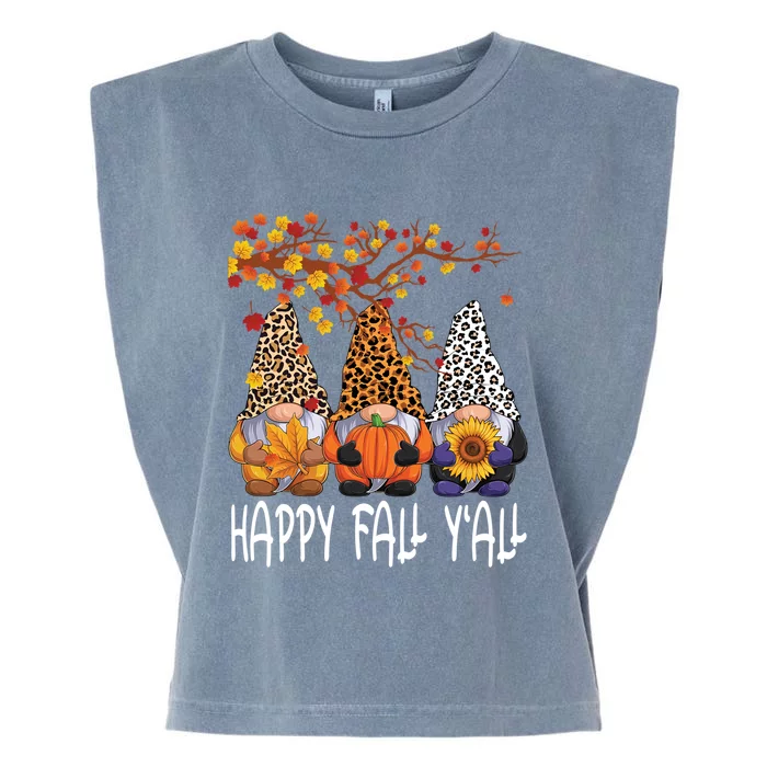 Happy Fall Yall Gnome Leopard Pumpkin Funny Autumn Gnomes Funny Gift Garment-Dyed Women's Muscle Tee