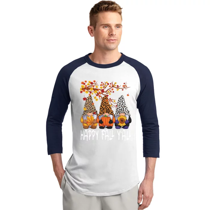 Happy Fall Yall Gnome Leopard Pumpkin Funny Autumn Gnomes Funny Gift Baseball Sleeve Shirt