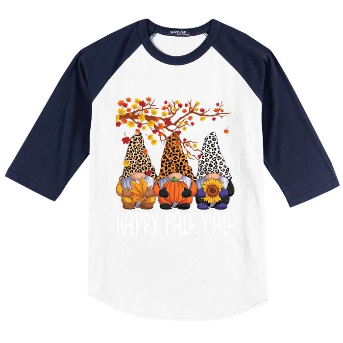 Happy Fall Yall Gnome Leopard Pumpkin Funny Autumn Gnomes Funny Gift Baseball Sleeve Shirt