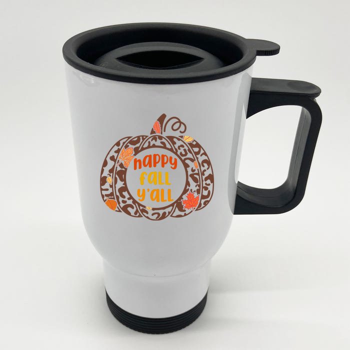 Happy Fall Yall Festive Pumpkin Front & Back Stainless Steel Travel Mug