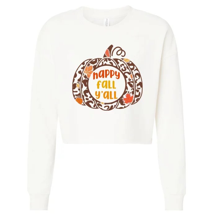 Happy Fall Yall Festive Pumpkin Cropped Pullover Crew