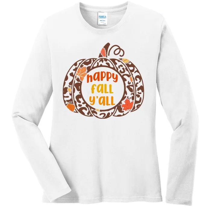 Happy Fall Yall Festive Pumpkin Ladies Long Sleeve Shirt