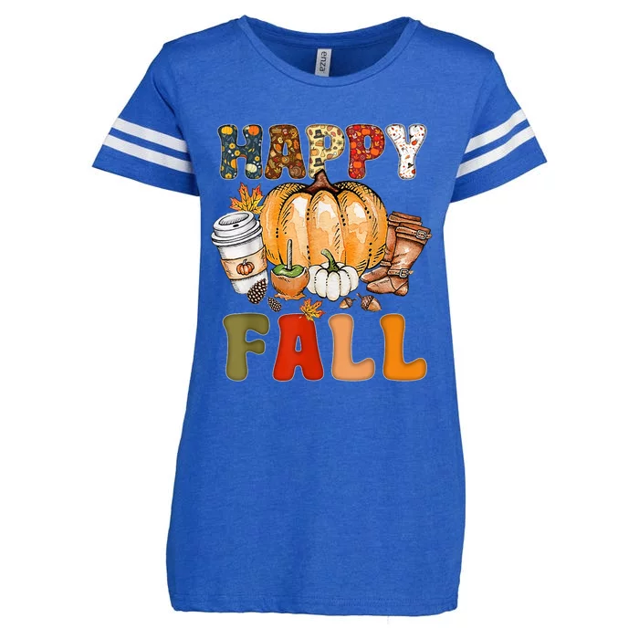 Happy Fall Yall Autumn Halloween Pumpkin Spice Latte Enza Ladies Jersey Football T-Shirt