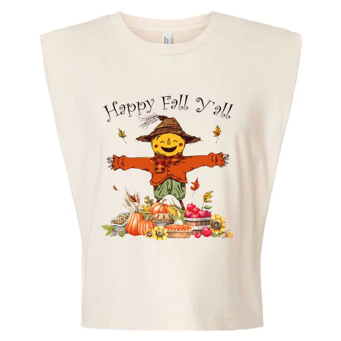 Happy Fall Yall Scarecrow Pumpkin Thanksgiving Halloween Garment-Dyed Women's Muscle Tee