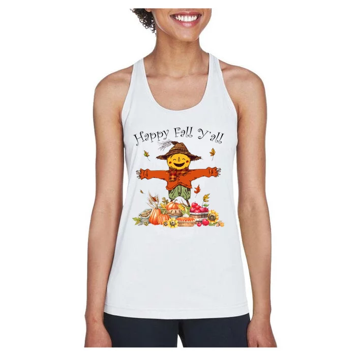 Happy Fall Yall Scarecrow Pumpkin Thanksgiving Halloween Women's Racerback Tank