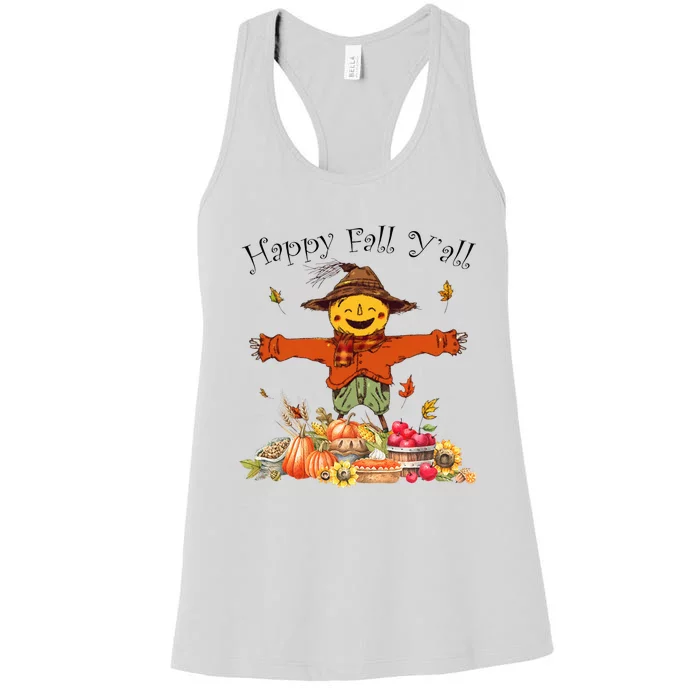 Happy Fall Yall Scarecrow Pumpkin Thanksgiving Halloween Women's Racerback Tank