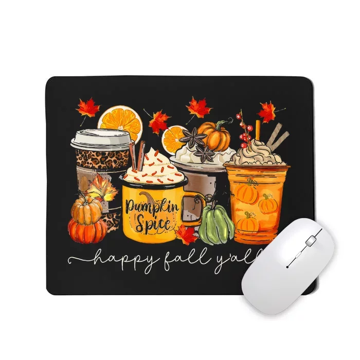 Happy Fall Y'all Latte Coffee Leopard Pumpkin Autumn Mousepad