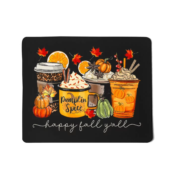 Happy Fall Y'all Latte Coffee Leopard Pumpkin Autumn Mousepad