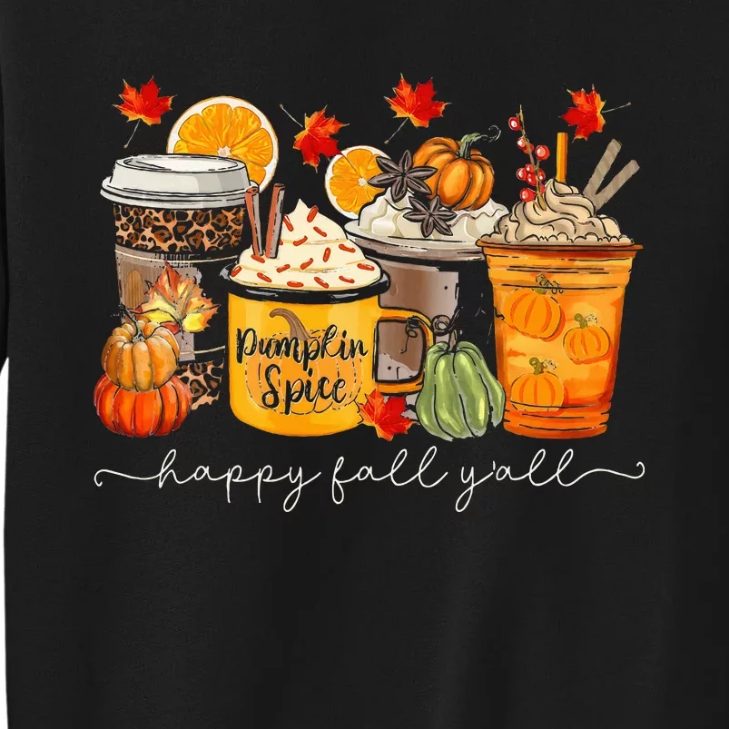 Happy Fall Y'all Latte Coffee Leopard Pumpkin Autumn Tall Sweatshirt