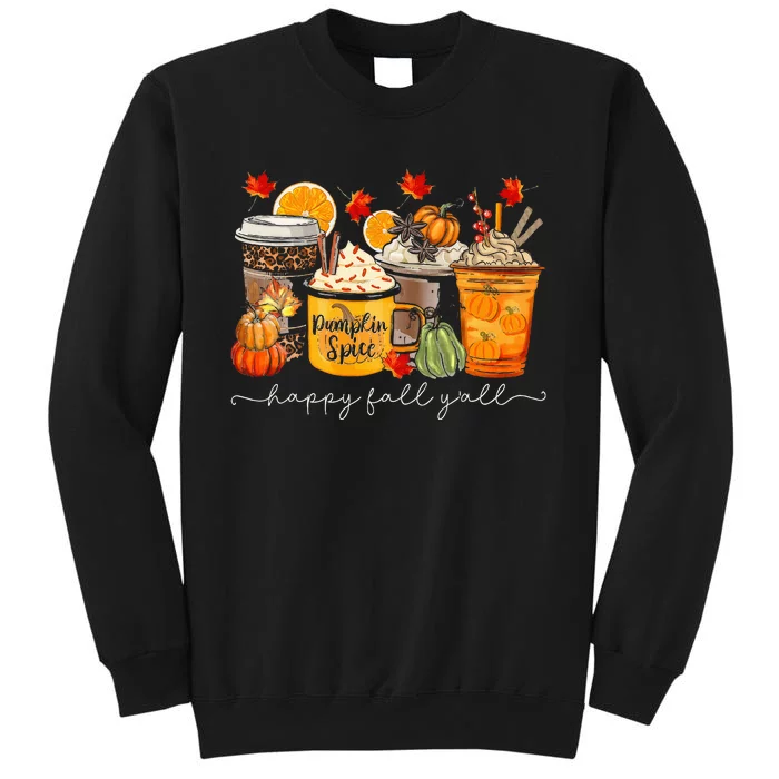 Happy Fall Y'all Latte Coffee Leopard Pumpkin Autumn Tall Sweatshirt