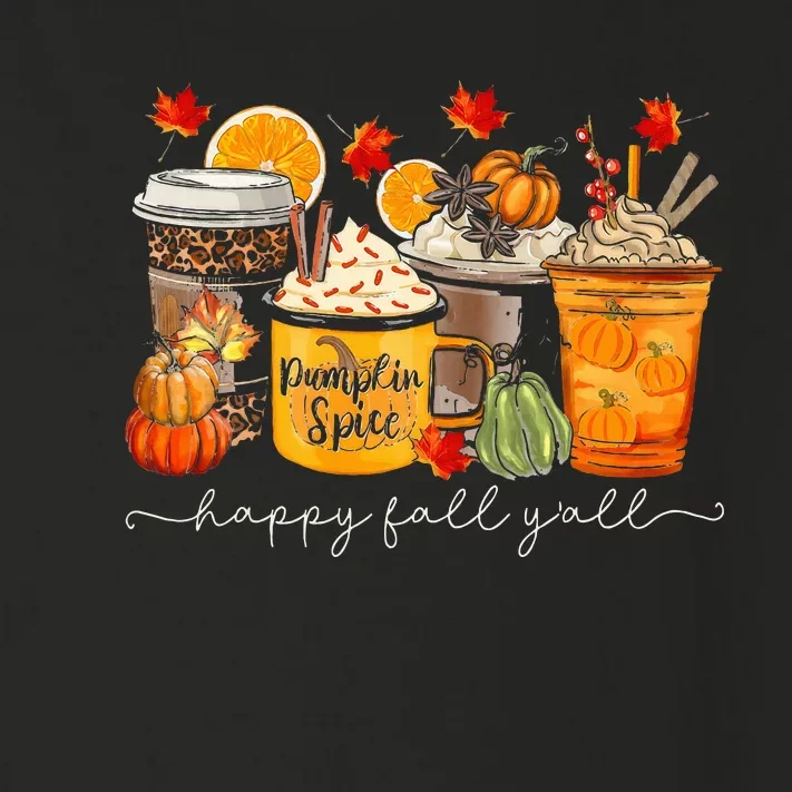 Happy Fall Y'all Latte Coffee Leopard Pumpkin Autumn Toddler Long Sleeve Shirt