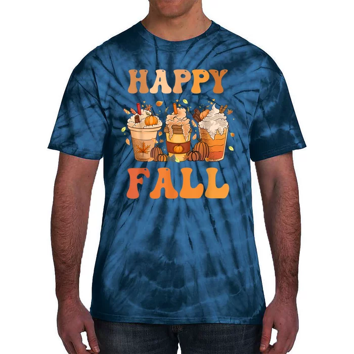 Happy Fall Yall Autumn Halloween Pumpkin Spice Latte Tie-Dye T-Shirt