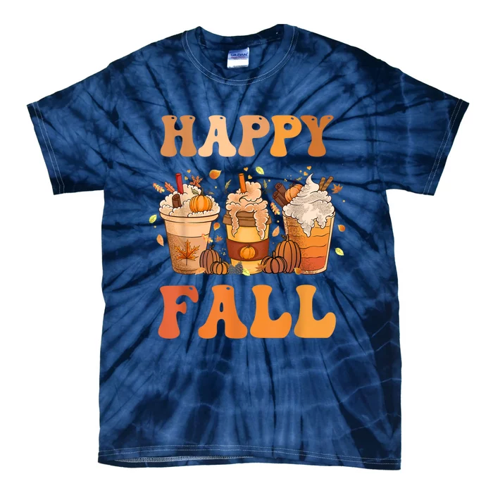 Happy Fall Yall Autumn Halloween Pumpkin Spice Latte Tie-Dye T-Shirt