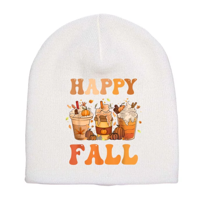 Happy Fall Yall Autumn Halloween Pumpkin Spice Latte Short Acrylic Beanie