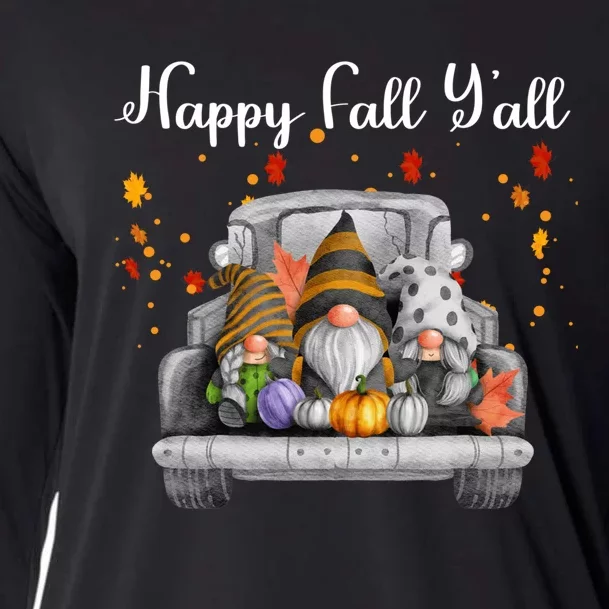 Happy Fall YAll Gnomes Pumpkin Truck Autumn Funny Holiday Cooling Performance Long Sleeve Crew