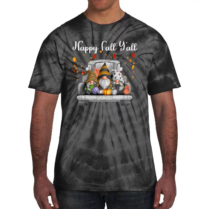 Happy Fall YAll Gnomes Pumpkin Truck Autumn Funny Holiday Tie-Dye T-Shirt