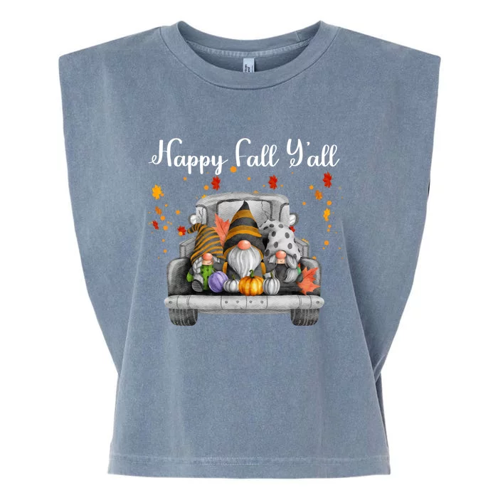 Happy Fall YAll Gnomes Pumpkin Truck Autumn Funny Holiday Garment-Dyed Women's Muscle Tee