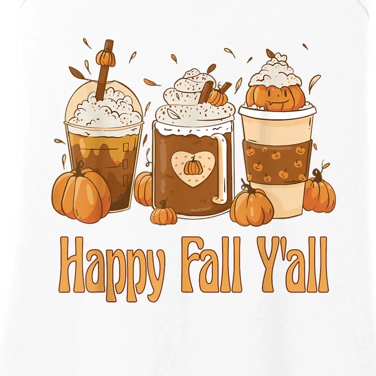 Happy Fall Yall Latte Coffee Leopard Pumpkin Autumn Ladies Essential Tank