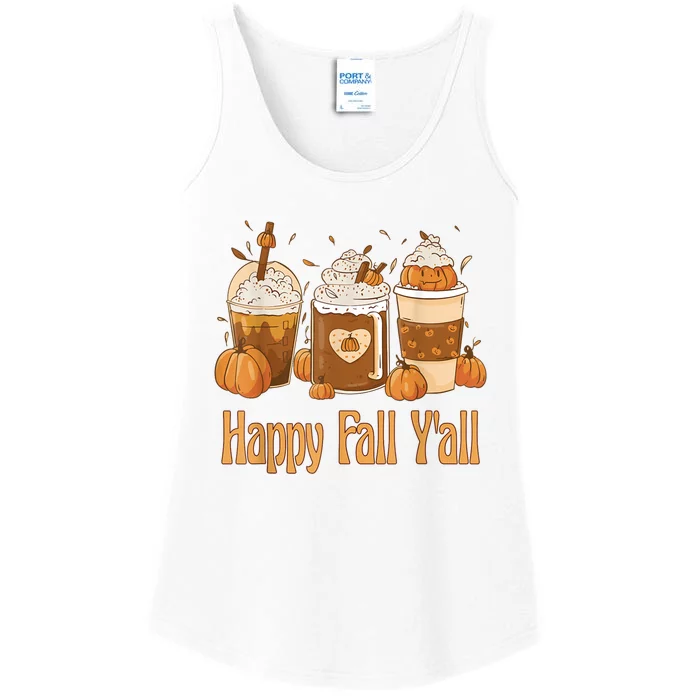 Happy Fall Yall Latte Coffee Leopard Pumpkin Autumn Ladies Essential Tank