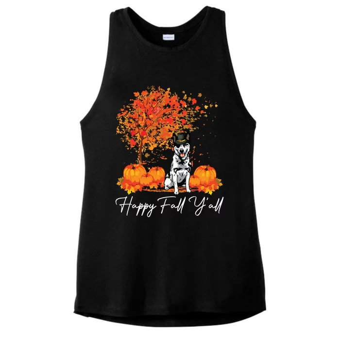 Happy Fall YAll Pumpkin Australian Cattle Dog Thanksgiving Long Sleeve Ladies Tri-Blend Wicking Tank