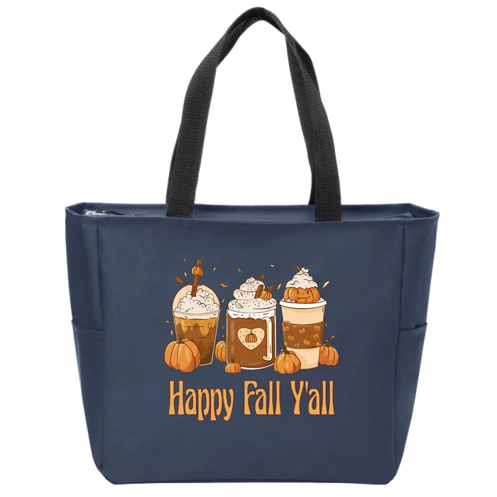 Happy Fall Yall Latte Coffee Leopard Pumpkin Autumn Zip Tote Bag